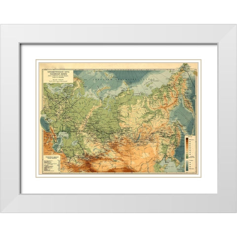Elevation Map of Russia 1912 White Modern Wood Framed Art Print with Double Matting by Vintage Maps