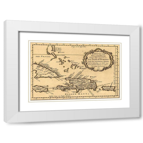 Haiti Santo Domingo and Hispaniola 1754 White Modern Wood Framed Art Print with Double Matting by Vintage Maps
