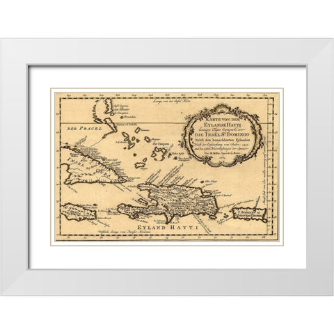 Haiti Santo Domingo and Hispaniola 1754 White Modern Wood Framed Art Print with Double Matting by Vintage Maps