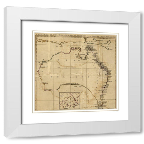 Australia AKA New Holland 1800 White Modern Wood Framed Art Print with Double Matting by Vintage Maps