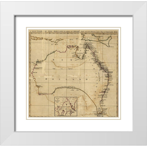 Australia AKA New Holland 1800 White Modern Wood Framed Art Print with Double Matting by Vintage Maps