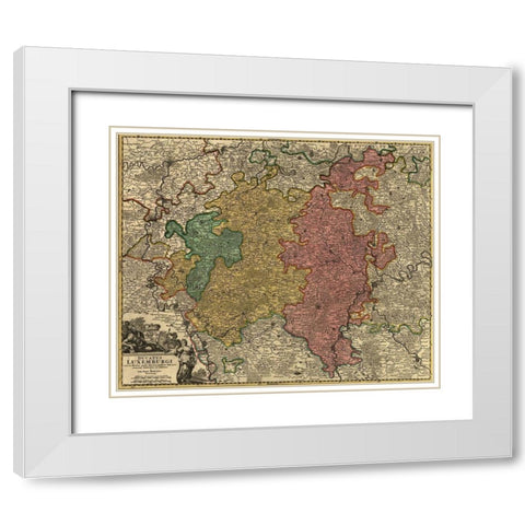 Duchy of Luxemburg 1700 White Modern Wood Framed Art Print with Double Matting by Vintage Maps