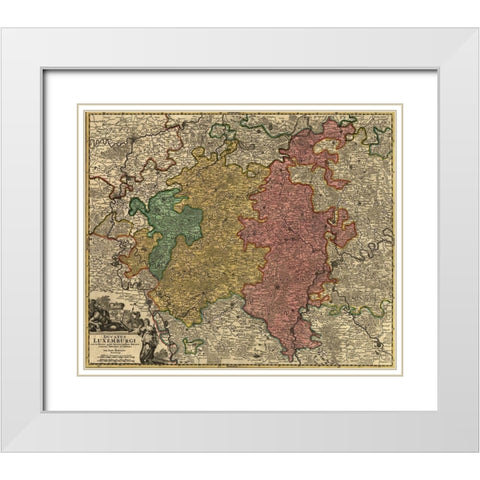 Duchy of Luxemburg 1700 White Modern Wood Framed Art Print with Double Matting by Vintage Maps