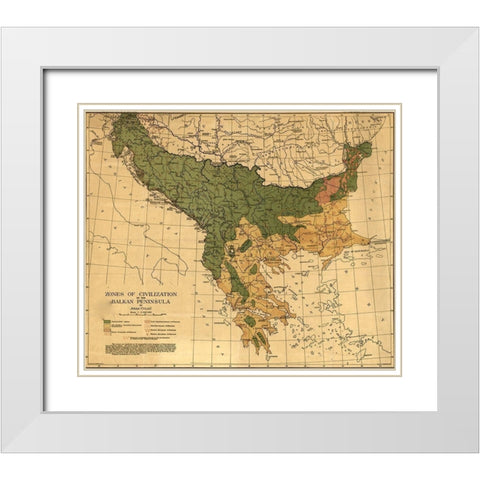 Balkan Zones of Civilization 1918 White Modern Wood Framed Art Print with Double Matting by Vintage Maps