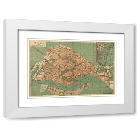 Venice Venezia 1886 White Modern Wood Framed Art Print with Double Matting by Vintage Maps