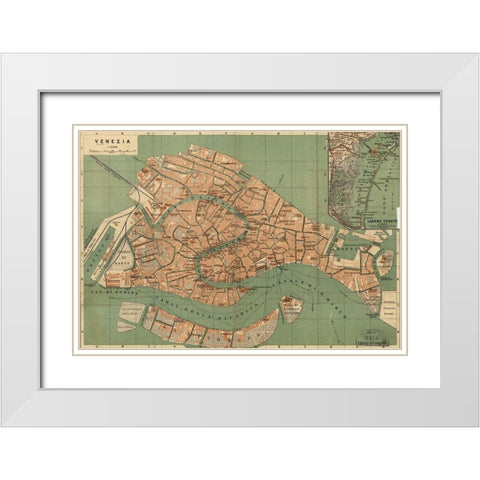 Venice Venezia 1886 White Modern Wood Framed Art Print with Double Matting by Vintage Maps