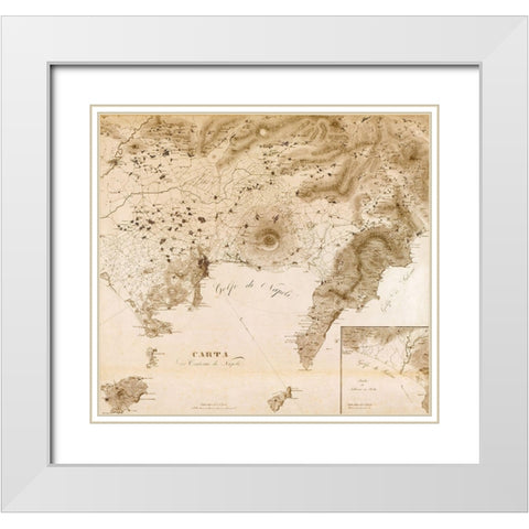 Naples Region with Vesuvius Italy 1828 White Modern Wood Framed Art Print with Double Matting by Vintage Maps