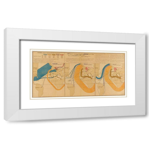 Trade in Raw Cotton from Europe to the USA White Modern Wood Framed Art Print with Double Matting by Vintage Maps
