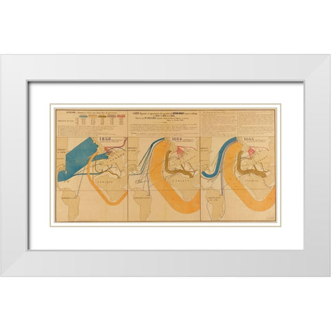 Trade in Raw Cotton from Europe to the USA White Modern Wood Framed Art Print with Double Matting by Vintage Maps