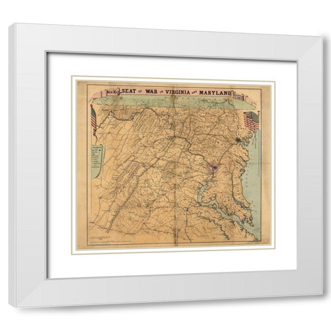 Seat of War Virginia and Maryland 1863 White Modern Wood Framed Art Print with Double Matting by Vintage Maps