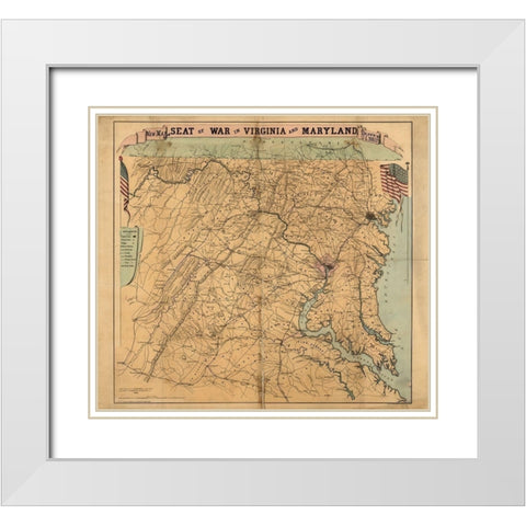 Seat of War Virginia and Maryland 1863 White Modern Wood Framed Art Print with Double Matting by Vintage Maps