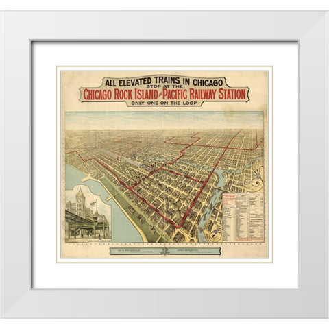 Chicago Rock Island and Pacific Railway Station 1897 White Modern Wood Framed Art Print with Double Matting by Vintage Maps