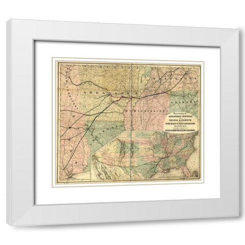 Arkansas Central 1872 White Modern Wood Framed Art Print with Double Matting by Vintage Maps