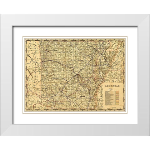 Arkansas 1895 White Modern Wood Framed Art Print with Double Matting by Vintage Maps
