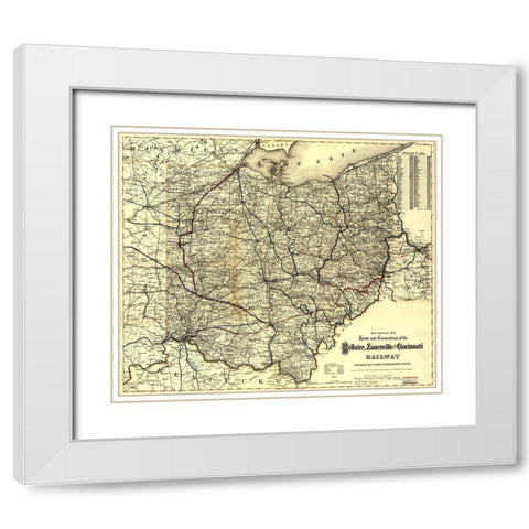Bellaire Zanesville and Cincinnati Railway 1883 White Modern Wood Framed Art Print with Double Matting by Vintage Maps
