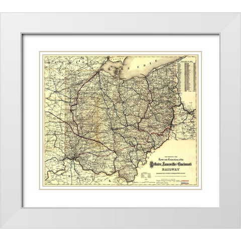 Bellaire Zanesville and Cincinnati Railway 1883 White Modern Wood Framed Art Print with Double Matting by Vintage Maps