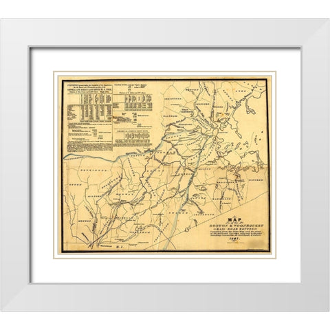 Boston and Woonsocket 1847 White Modern Wood Framed Art Print with Double Matting by Vintage Maps