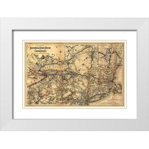 Boston Hoosac Tunnel and Western Railway 1881 White Modern Wood Framed Art Print with Double Matting by Vintage Maps