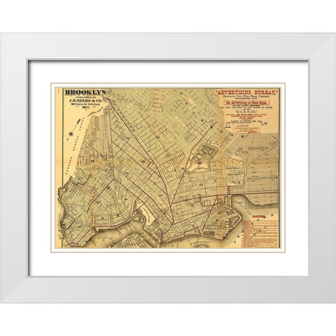 Brooklyn Street Map 1874 White Modern Wood Framed Art Print with Double Matting by Vintage Maps
