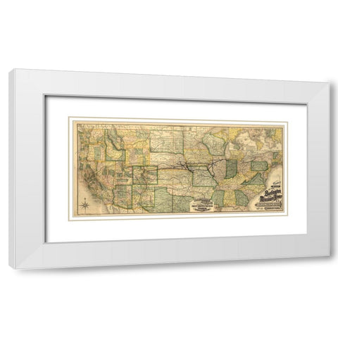 Burlington and Missouri River R R the Burlington Route 1882 White Modern Wood Framed Art Print with Double Matting by Vintage Maps