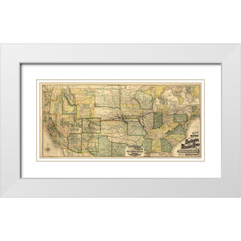 Burlington and Missouri River R R the Burlington Route 1882 White Modern Wood Framed Art Print with Double Matting by Vintage Maps