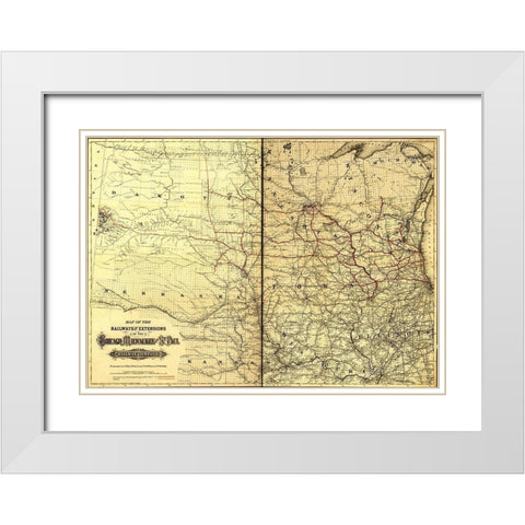 Chicago Milwaukee and St Paul Railway Company 1881 White Modern Wood Framed Art Print with Double Matting by Vintage Maps