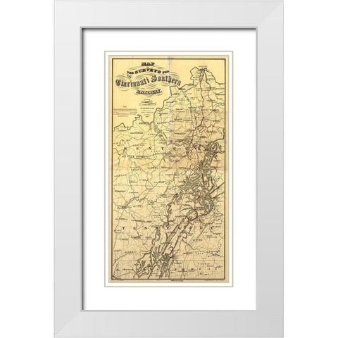 Cincinnati Southern 1873 White Modern Wood Framed Art Print with Double Matting by Vintage Maps
