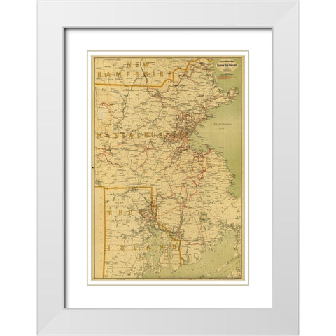 Electric railway map of eastern New England  White Modern Wood Framed Art Print with Double Matting by Vintage Maps