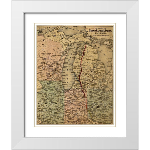 Grand Rapids and Indiana Railroad 1871 White Modern Wood Framed Art Print with Double Matting by Vintage Maps