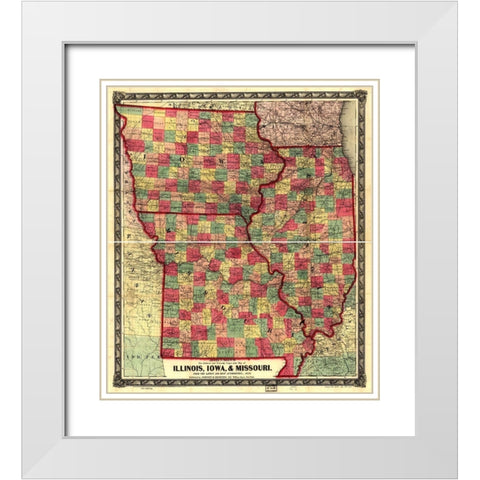 Illinois Iowa and Missouri 1857 White Modern Wood Framed Art Print with Double Matting by Vintage Maps