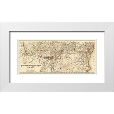 Louisville New Albany and St Louis Air Line Railroad 1872 White Modern Wood Framed Art Print with Double Matting by Vintage Maps