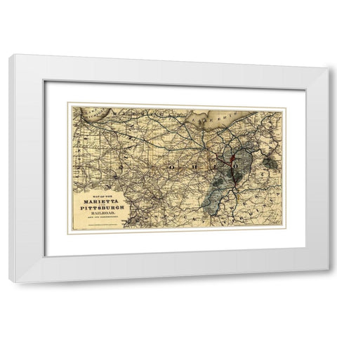 Marietta and Pittsburgh Railroad 1871 White Modern Wood Framed Art Print with Double Matting by Vintage Maps