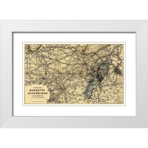 Marietta and Pittsburgh Railroad 1871 White Modern Wood Framed Art Print with Double Matting by Vintage Maps