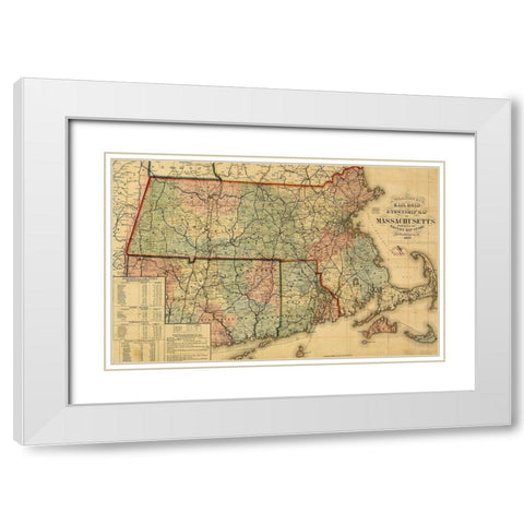 Railroad and township map of Massachusetts 1879 White Modern Wood Framed Art Print with Double Matting by Vintage Maps
