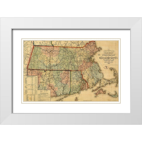 Railroad and township map of Massachusetts 1879 White Modern Wood Framed Art Print with Double Matting by Vintage Maps