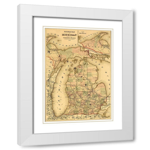 Michigan 1876 White Modern Wood Framed Art Print with Double Matting by Vintage Maps