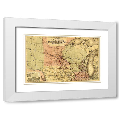 Milwaukee and Saint Paul Railway 1872 White Modern Wood Framed Art Print with Double Matting by Vintage Maps