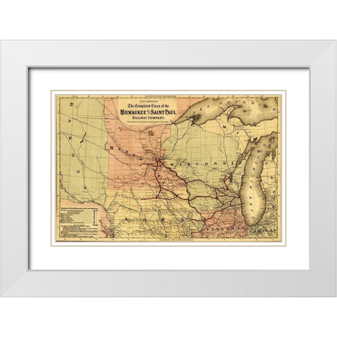 Milwaukee and Saint Paul Railway 1872 White Modern Wood Framed Art Print with Double Matting by Vintage Maps