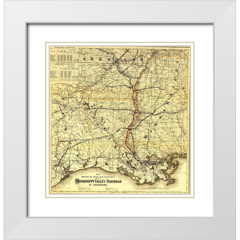 Mississippi Valley Railroad of Louisiana 1872 White Modern Wood Framed Art Print with Double Matting by Vintage Maps