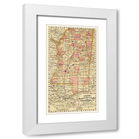 Mississippi State 1878 White Modern Wood Framed Art Print with Double Matting by Vintage Maps