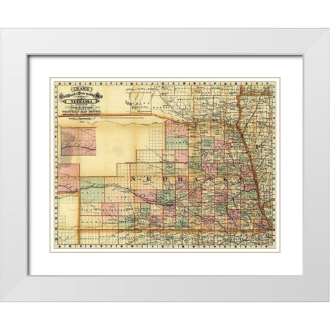 Nebraska 1878 White Modern Wood Framed Art Print with Double Matting by Vintage Maps