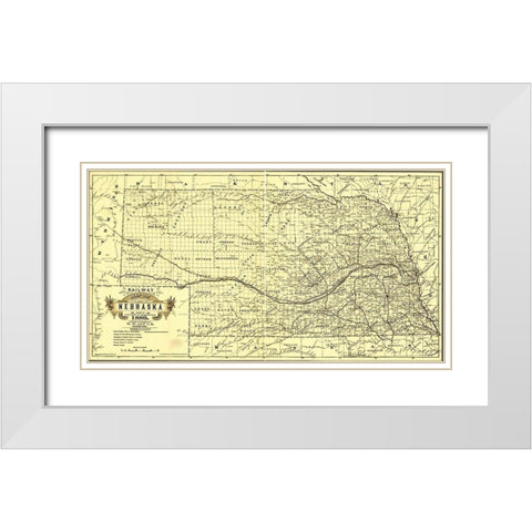 Nebraska 1889 White Modern Wood Framed Art Print with Double Matting by Vintage Maps