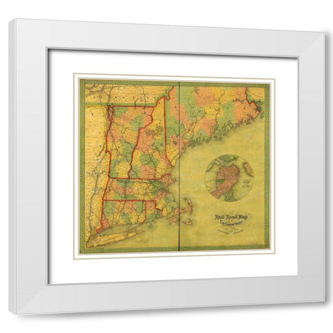 New England States 1854 White Modern Wood Framed Art Print with Double Matting by Vintage Maps