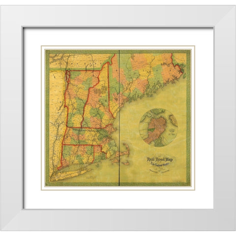 New England States 1854 White Modern Wood Framed Art Print with Double Matting by Vintage Maps