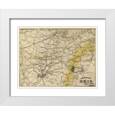 Ohio 1873 White Modern Wood Framed Art Print with Double Matting by Vintage Maps