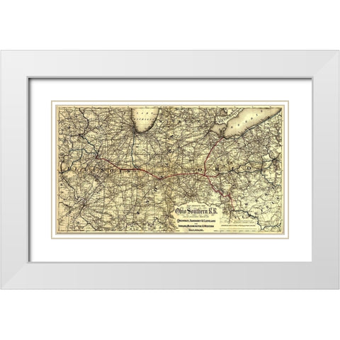 Ohio Southern 1881 White Modern Wood Framed Art Print with Double Matting by Vintage Maps