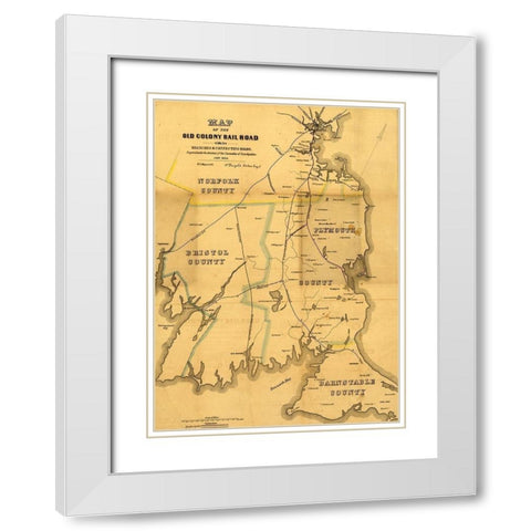 Old Colony Rail Road 1850 White Modern Wood Framed Art Print with Double Matting by Vintage Maps