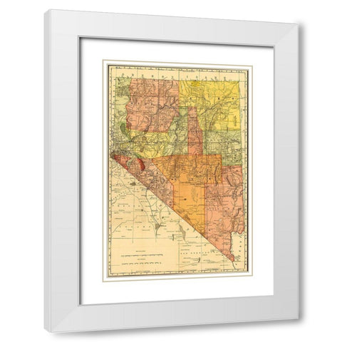 Nevada 1893 White Modern Wood Framed Art Print with Double Matting by Vintage Maps