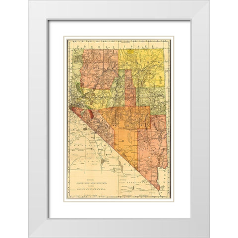 Nevada 1893 White Modern Wood Framed Art Print with Double Matting by Vintage Maps