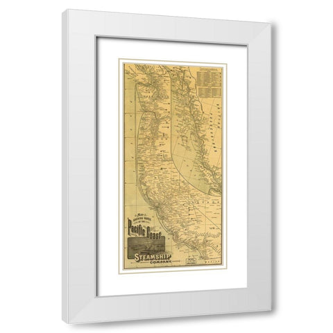 Pacific Coast Steamship Company 1891 White Modern Wood Framed Art Print with Double Matting by Vintage Maps